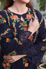 ASIM JOFA-3PC DHANAK EMBROIDERED SHIRT WITH COURTRAI PRINTED SHAWL & TROUSER - 676