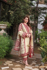 ASIM JOFA-3PC DHANAK EMBROIDERED SHIRT WITH DHANAK EMBROIDERED SHAWL & TROUSER- 672