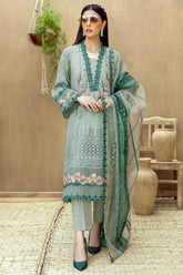 3 Piece Embroidered Lawn Shirt with Embroidered Organza dupatta LM16