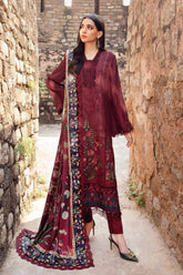 MARIA B - 3PC DHANAK EMBROIDERED SHIRT WITH TWILL PRINTED SHAWL - 213