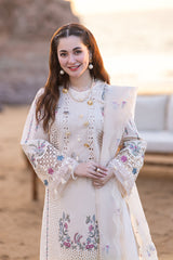 -WHITE 3PC LAWN EMBROIDERED SHIRT WITH ORGANZA CUTWORK EMBROIDERED DUPATTA AND TROUSER - 455