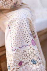 -WHITE 3PC LAWN EMBROIDERED SHIRT WITH ORGANZA CUTWORK EMBROIDERED DUPATTA AND TROUSER - 455