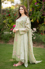 Dhanak-3PC Embroidered Shirt with Organza Embroidered Dupatta- 112