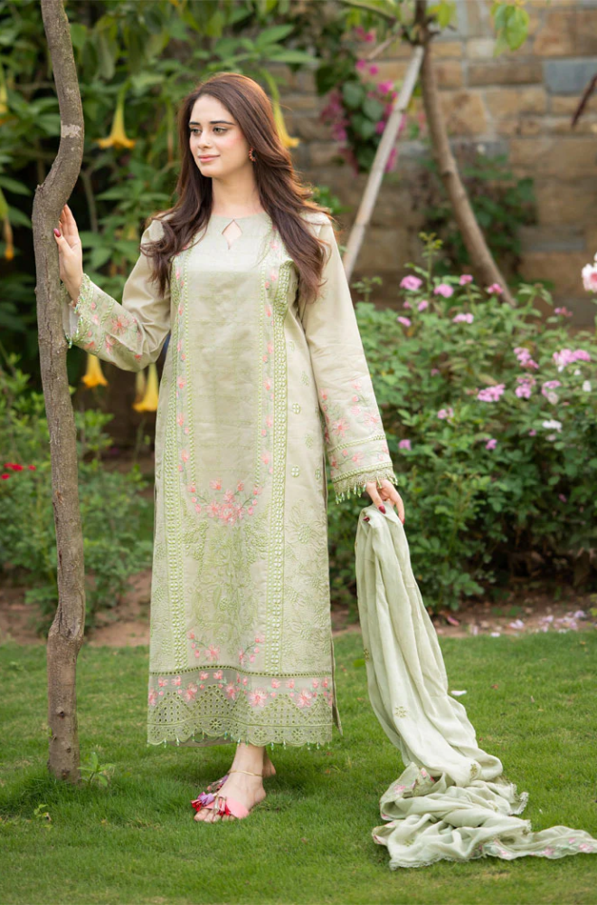 Dhanak-3PC Embroidered Shirt with Organza Embroidered Dupatta- 112