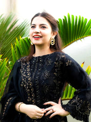 3 Piece Embroidered Lawn Shirt with Embroidered Organza Duppata 1020