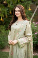 Dhanak-3PC Embroidered Shirt with Organza Embroidered Dupatta- 112