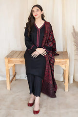 3 Piece Dhanak Shirt with Printed Wool Shawl bc 835