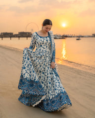 FAIZA SAQLAIN  3PC LAWN EMBROIDERED SHIRT WITH NET EMBROIDERED DUPATTA AND TROUSER V718
