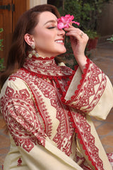 ASIM JOFA-3PC DHANAK EMBROIDERED SHIRT WITH DHANAK EMBROIDERED SHAWL & TROUSER- 672
