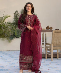 Lawn-3PC Embroidered Shirt with Organza Embroidered Dupatta V1351