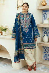 3 Piece Embroidered dhanak Shirt and Trouser with Printed Poly Lawn Dupatta ZS50-D