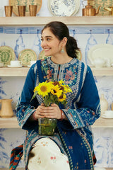 3 Piece Embroidered dhanak Shirt and Trouser with Printed Poly Lawn Dupatta ZS50-D
