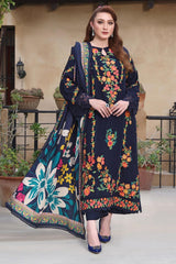 ASIM JOFA-3PC DHANAK EMBROIDERED SHIRT WITH COURTRAI PRINTED SHAWL & TROUSER - 676